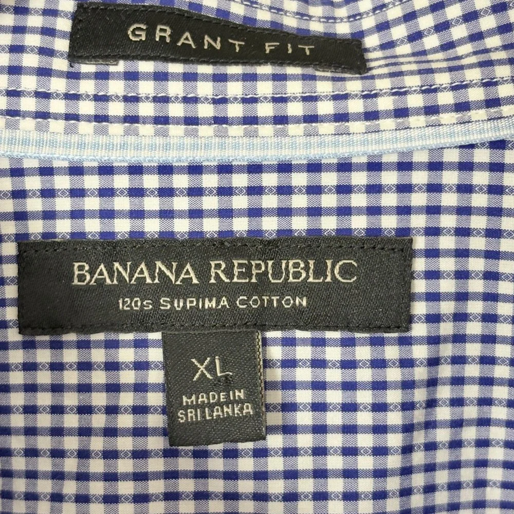 Banana Republic Button Down Shirt Mens XL Blue Gingham Cotton Casual Office
